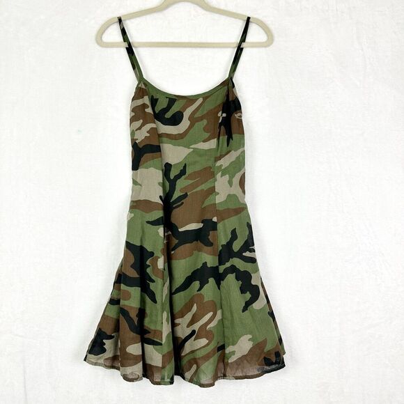 Denim Supply Ralph Lauren Open Back Camo Mini Slip Dress Size 4 Cotton - Picture 2 of 8